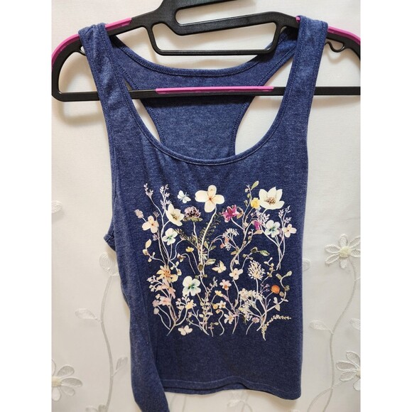 Womens Blue Medium Tank Top Racer Back Boho Floral Bloom Summer Garden Grapic - Picture 6 of 11